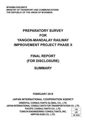 Preparatory Survey for Yangon-Mandalay Railway Improvement Project Phase Ii