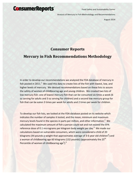 Consumer Reports Mercury in Fish Recommendations Methodology