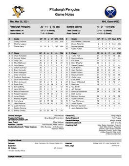Pittsburgh Penguins Game Notes
