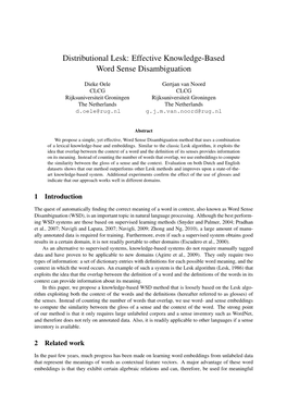 Distributional Lesk: Effective Knowledge-Based Word Sense Disambiguation
