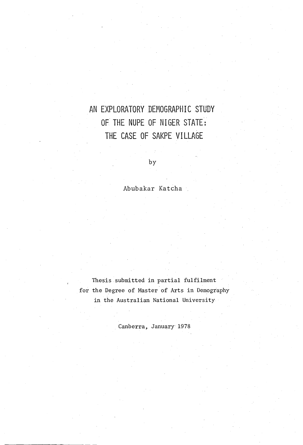 An Exploratory Demographic Study of the Nupe of Niger State: the Case of Sakpe Village