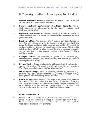 8. Chemistry of P-Block Elements,Group 16,17 and 18
