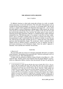 Meliton's Apology Is a Short Work, Extant Only in Syriac, in a Sixth- Or Seventh- Century Manuscript