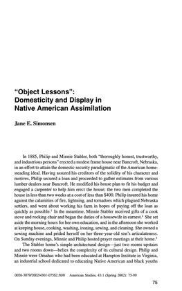 "Object Lessons": Domesticity and Display in Native American Assimilation
