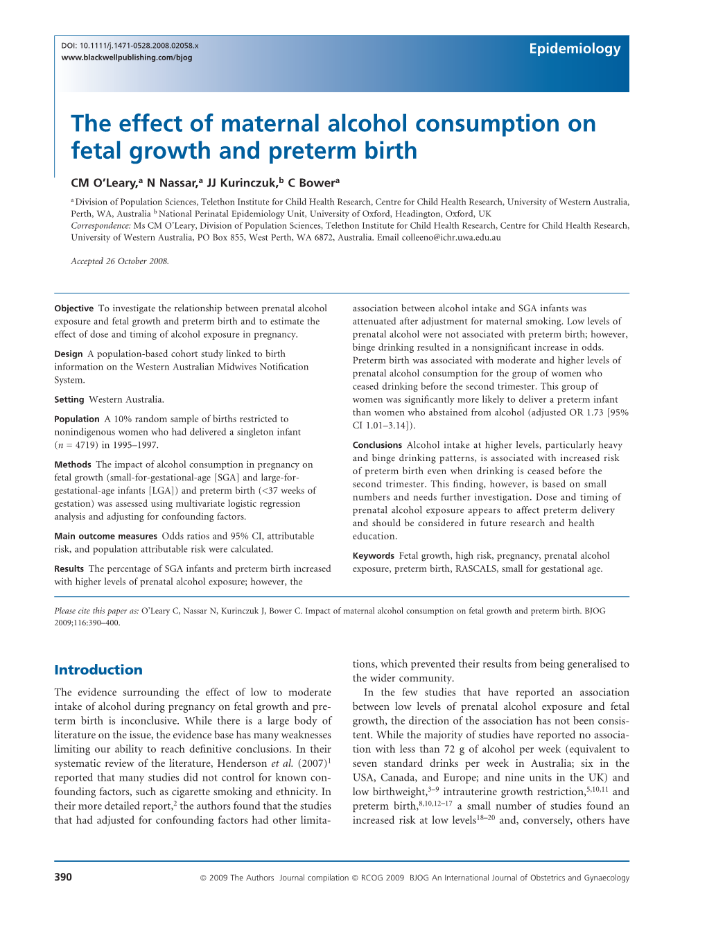 The Effect of Maternal Alcohol Consumption on Fetal Growth and Preterm Birth