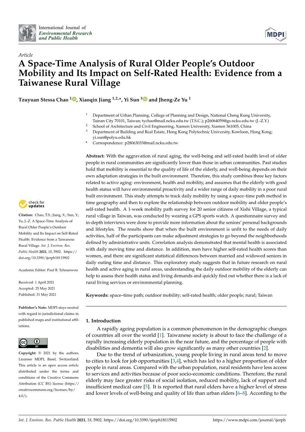 A Space-Time Analysis of Rural Older People's Outdoor Mobility