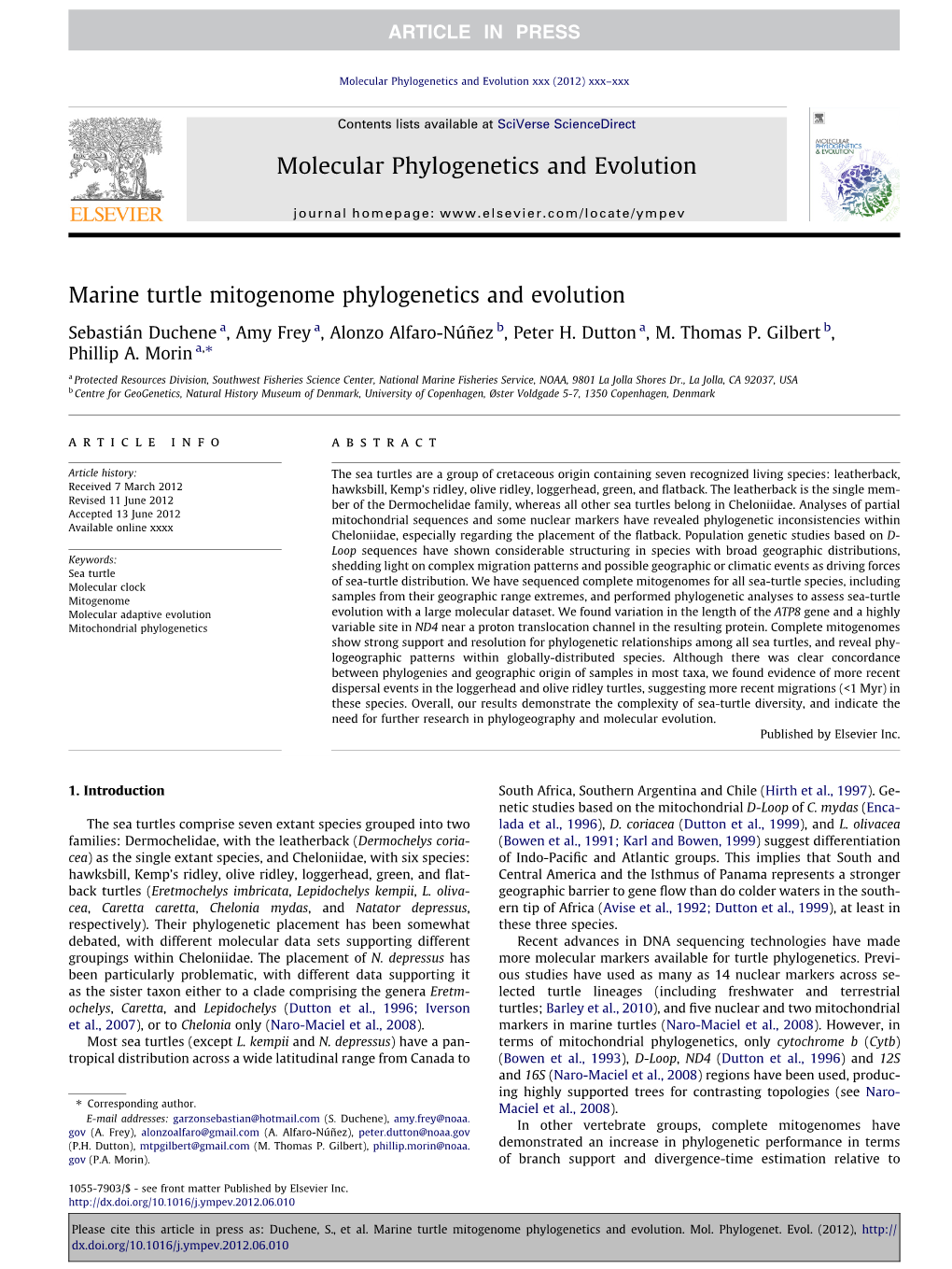 Marine Turtle Mitogenome Phylogenetics and Evolution