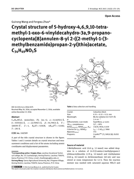 Crystal Structure of 5-Hydroxy-4, 6, 9, 10-Tetramethyl-1-Oxo-6