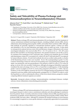 Safety and Tolerability of Plasma Exchange and Immunoadsorption in Neuroinﬂammatory Diseases