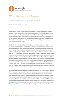 What the Warrant Means Justice, Peace, and the Key Actors in Sudan