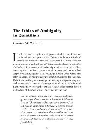 The Ethics of Ambiguity in Quintilian