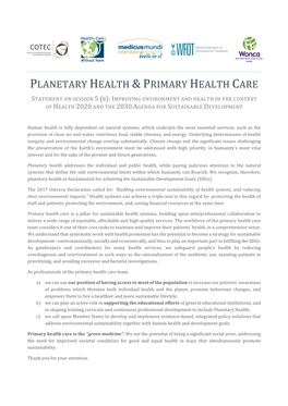 Planetary Health & Primary Health Care