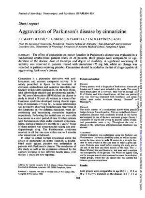 Aggravation of Parkinson's Disease by Cinnarizine