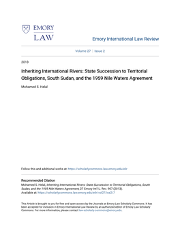 State Succession to Territorial Obligations, South Sudan, and the 1959 Nile Waters Agreement