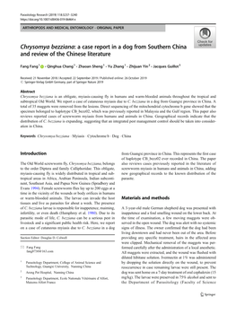 Chrysomya Bezziana: a Case Report in a Dog from Southern China and Review of the Chinese Literature