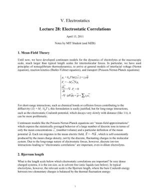 10.626 Lecture Notes, Electrostatic Correlations