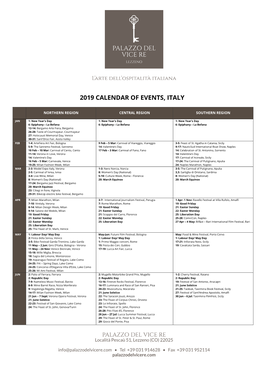 2019 Calendar of Events, Italy