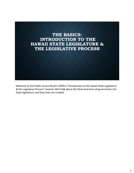 The Basics: Intro to the Hawaii State Legislature