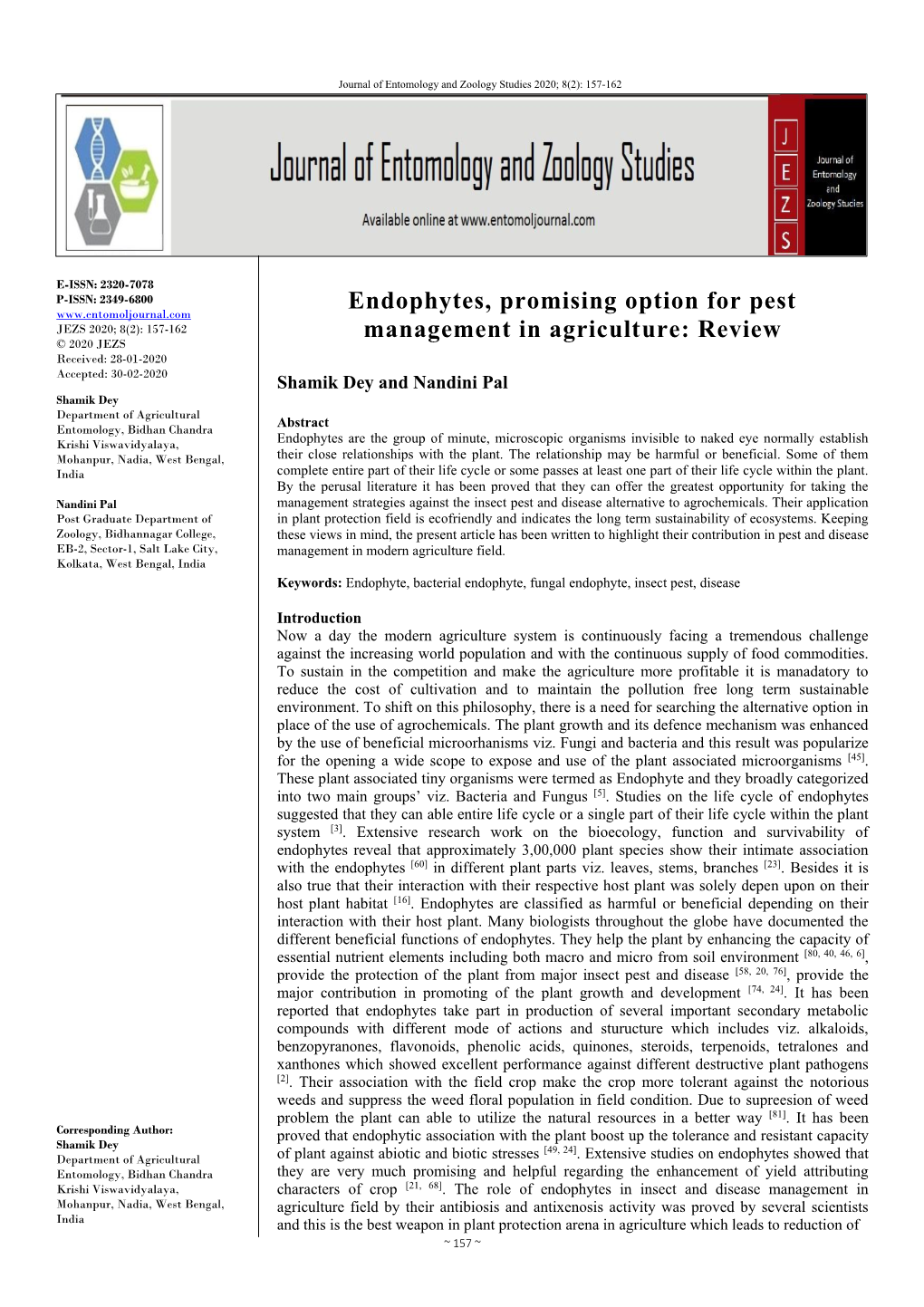 Endophytes, Promising Option for Pest Management in Agriculture: Review