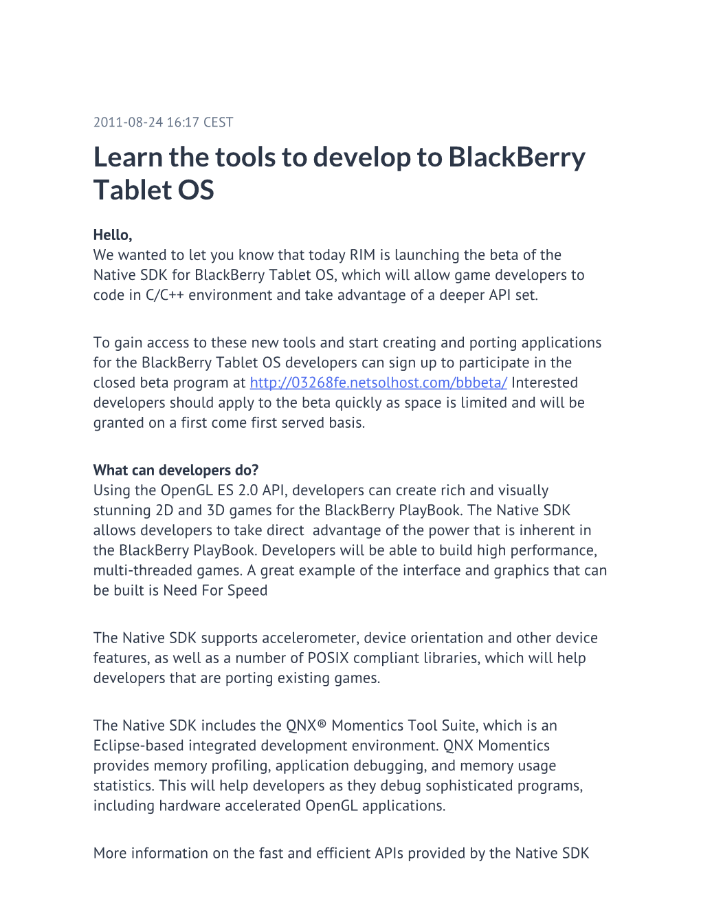 Learn the Tools to Develop to Blackberry Tablet OS