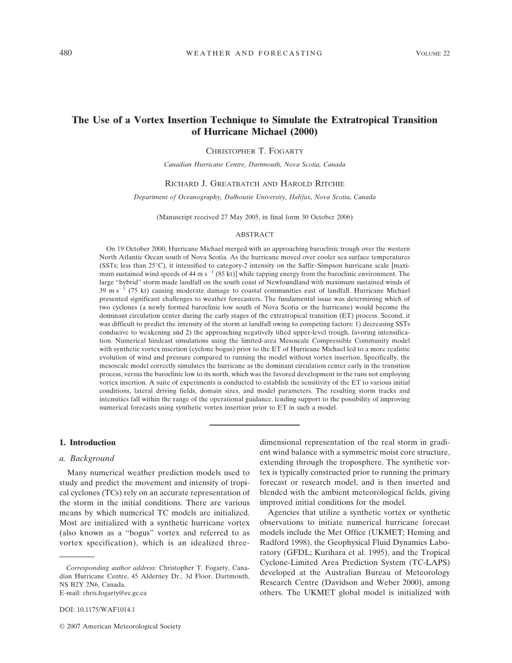 The Use of a Vortex Insertion Technique to Simulate the Extratropical Transition of Hurricane Michael (2000)