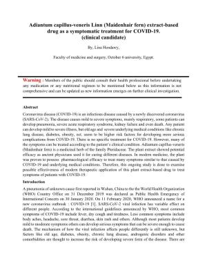 Adiantum Capillus-Veneris Linn (Maidenhair Fern) Extract-Based Drug As a Symptomatic Treatment for COVID-19