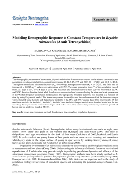 Modeling Demographic Response to Constant Temperature in Bryobia Rubrioculus (Acari: Tetranychidae)