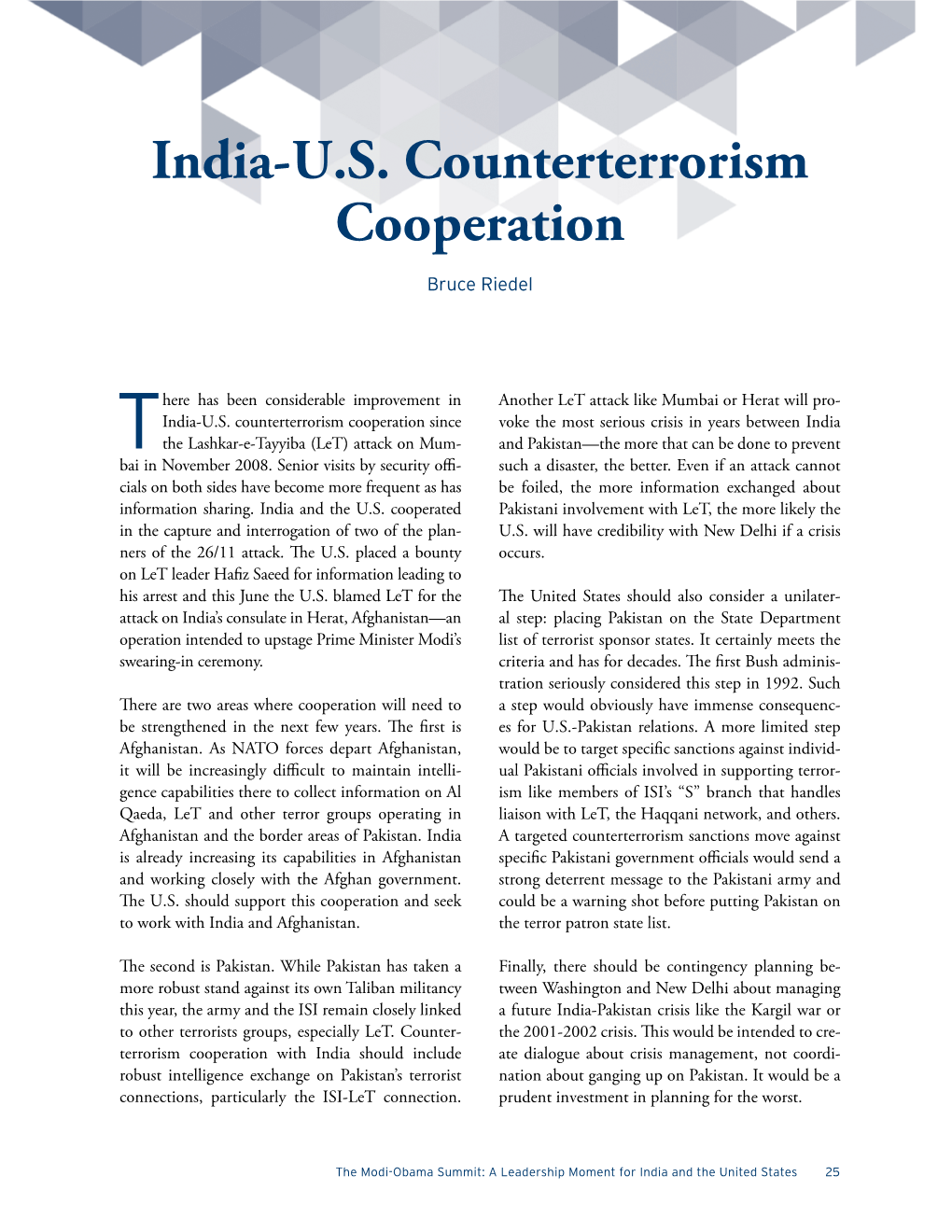 India-U.S. Counterterrorism Cooperation Bruce Riedel