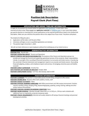 Position/Job Description Payroll Clerk (Part-Time)