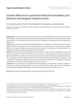 Gender Differences in Paclitaxel-Induced Neuropathic Pain Behavior and Analgesic Response in Rats