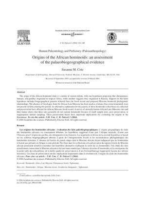 Origins of the African Hominoids: an Assessment of the Palaeobiogeographical Evidence