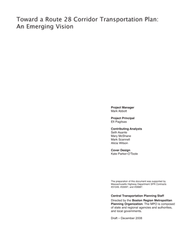 Toward a Route 28 Corridor Transportation Plan: an Emerging Vision