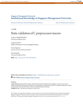 Static Validation of C Preprocessor Macros Andreas SAEBJORNSEN University of California, Davis