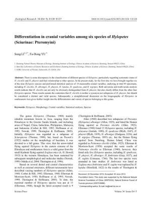 Differentiation in Cranial Variables Among Six Species of Hylopetes (Sciurinae: Pteromyini)