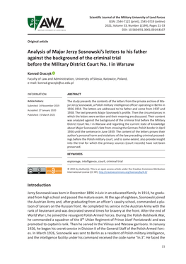 Analysis of Major Jerzy Sosnowski's Letters to His Father Against The