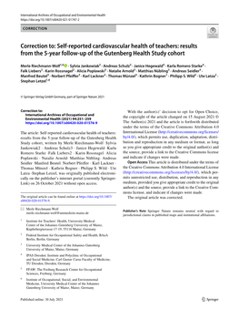 Correction To: Self‑Reported Cardiovascular Health of Teachers: Results from the 5‑Year Follow‑Up of the Gutenberg Health Study Cohort