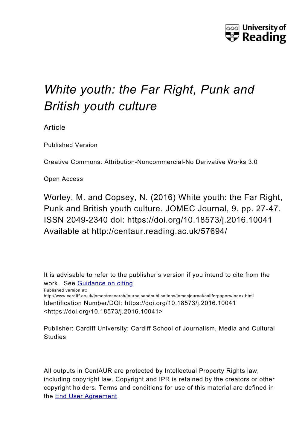 The Far Right, Punk and British Youth Culture