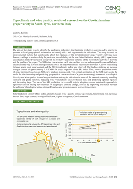 Results of Research on the Gewürztraminer Grape Variety in South Tyrol, Northern Italy