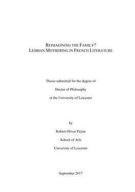 LESBIAN MOTHERING in FRENCH LITERATURE Thesis
