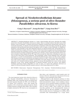 Spread of Neoheterobothrium Hirame (Monogenea), a Serious Pest of Olive Flounder Paralichthys Olivaceus, to Korea