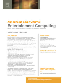 Entertainment Computing Official Journal of the International Federation for Information Processing