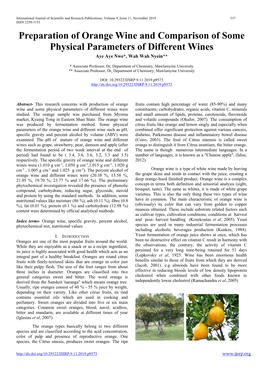 Preparation of Orange Wine and Comparison of Some Physical Parameters of Different Wines Aye Aye Nwe*, Wah Wah Nyein**