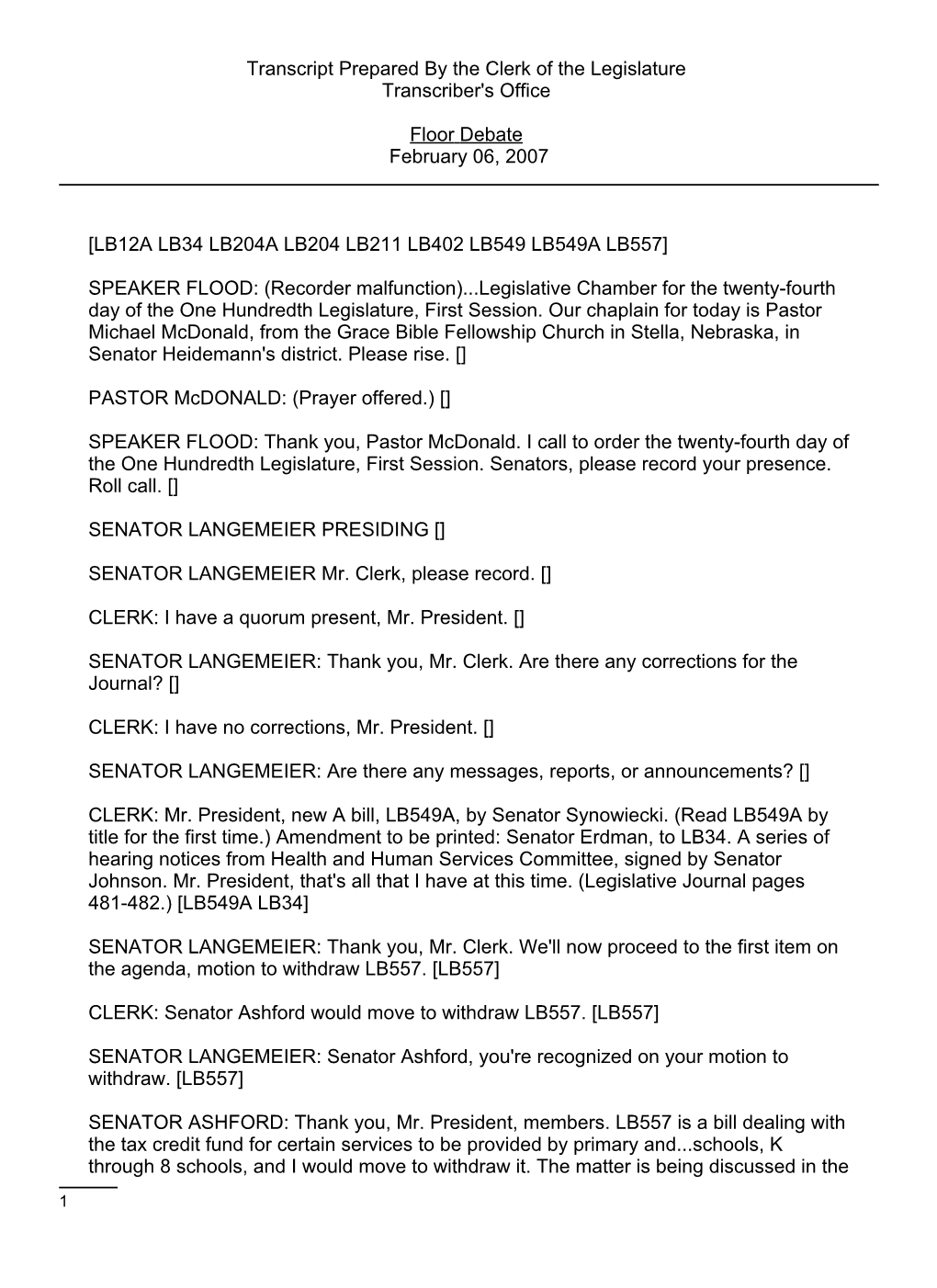 Floor Debate February 06, 2007