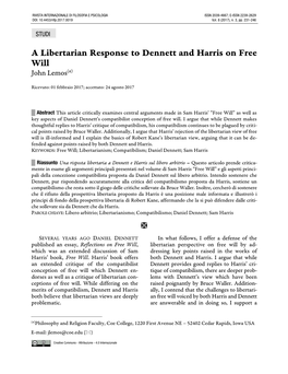 A Libertarian Response to Dennett and Harris on Free Will John Lemos(Α)