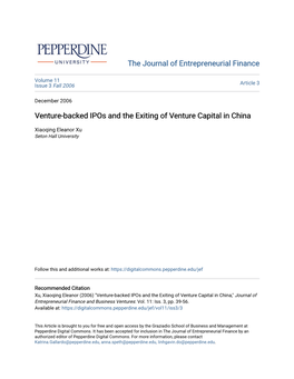 Venture-Backed Ipos and the Exiting of Venture Capital in China