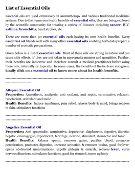 List of Essential Oils with Their Health Benefits