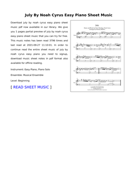 July by Noah Cyrus Easy Piano Sheet Music