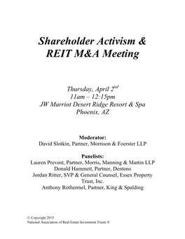 Shareholder Activism & REIT M&A Meeting