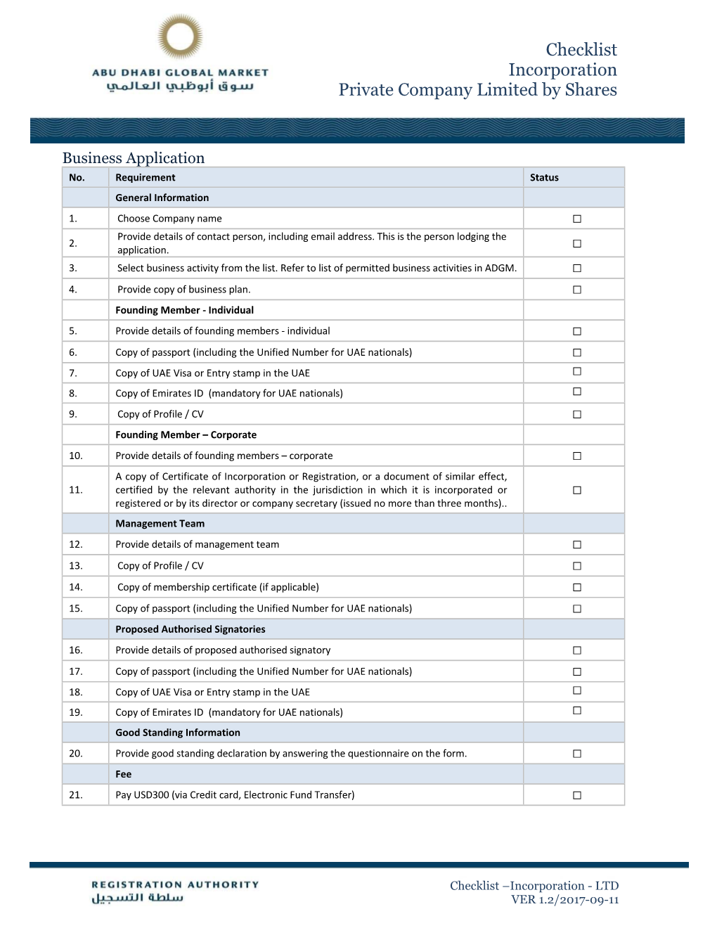 Checklist Incorporation Private Company Limited by Shares