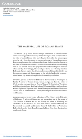 The Material Life of Roman Slaves Sandra R